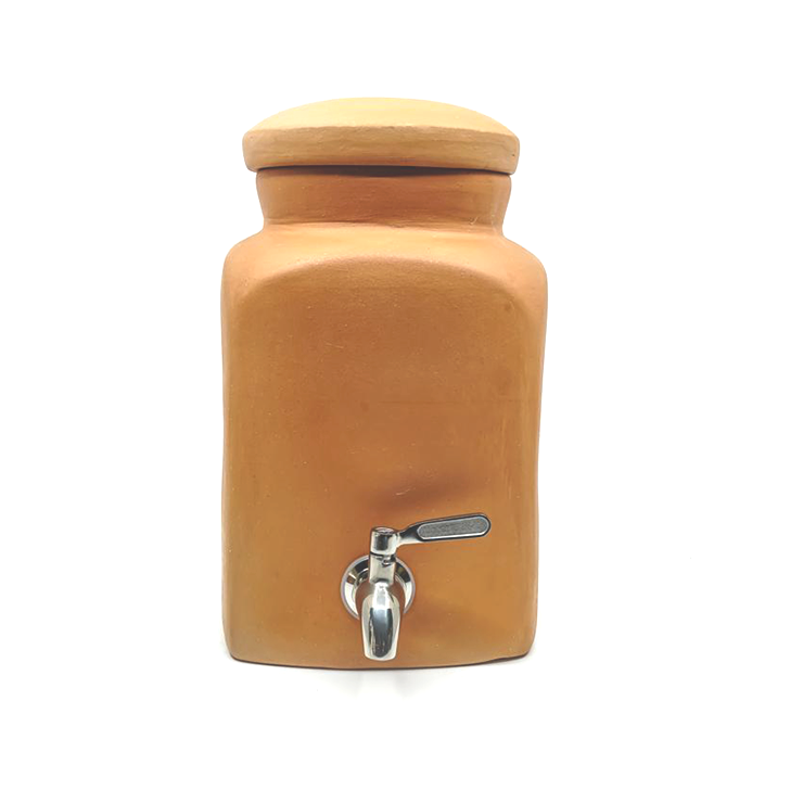 Unglazed Clay Matka with Stainless Steel Tap - 4 Liters