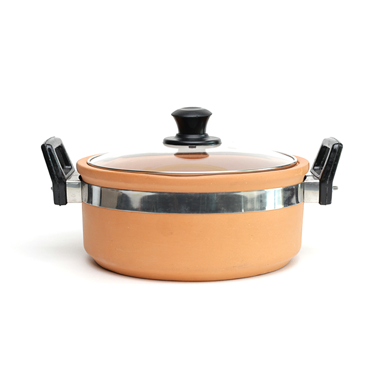 Unglazed Clay Cooking Pot with Glass Lid 2 Ltrs